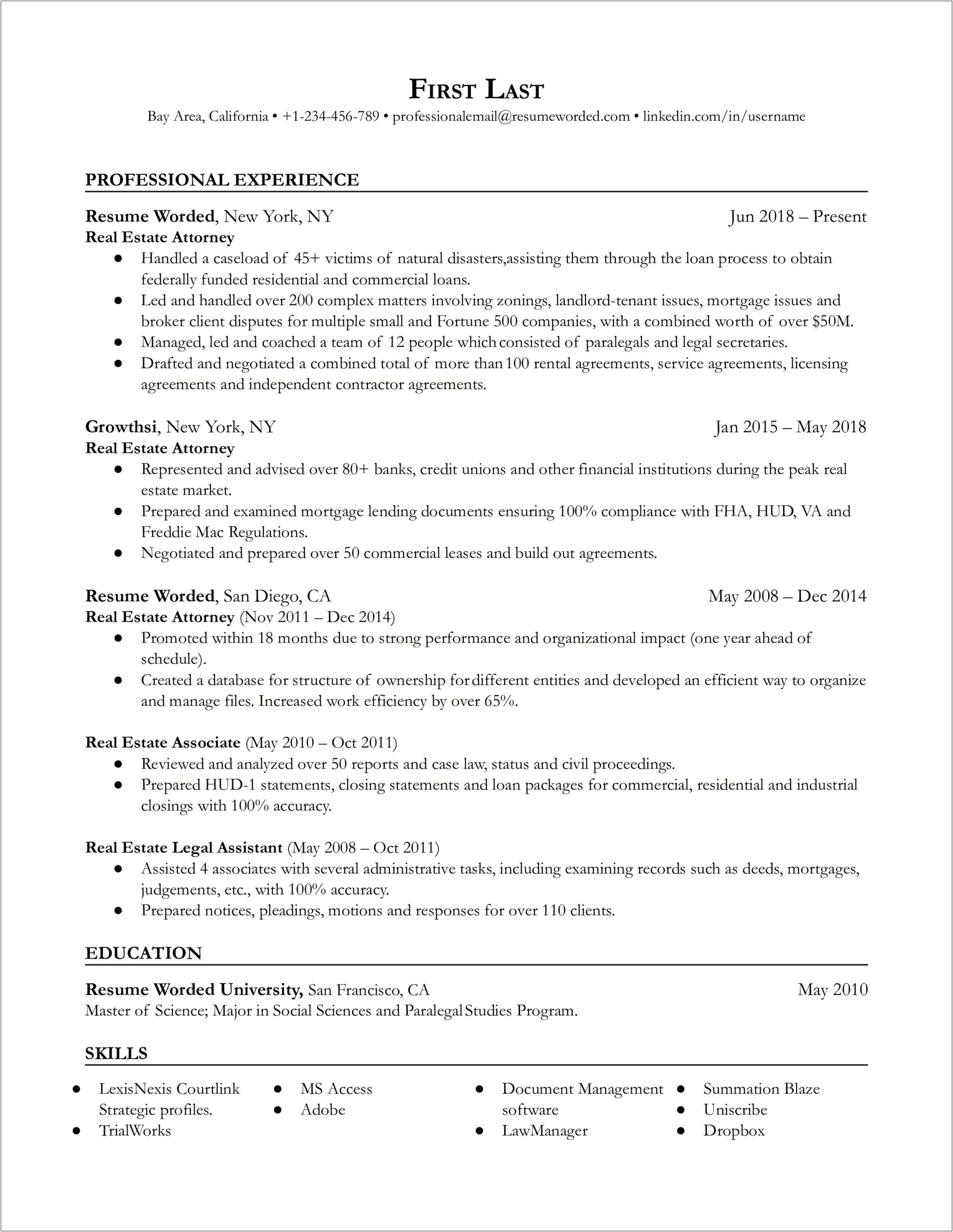 Skills To List On Resume For Real Estate