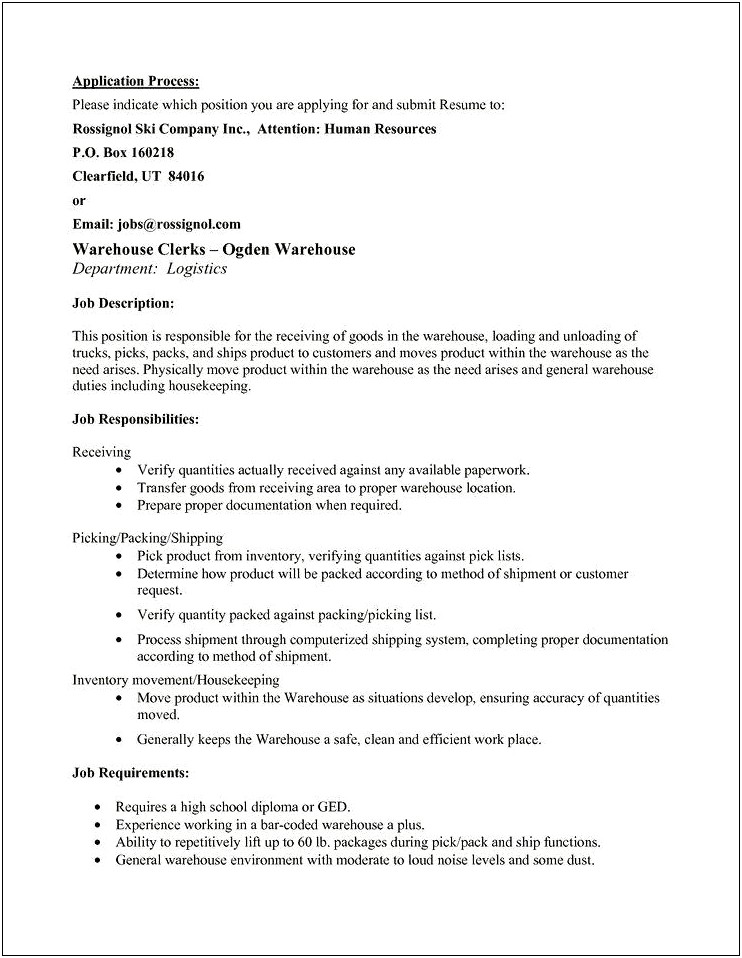 Skills To List On Resume For Warehouse Worker