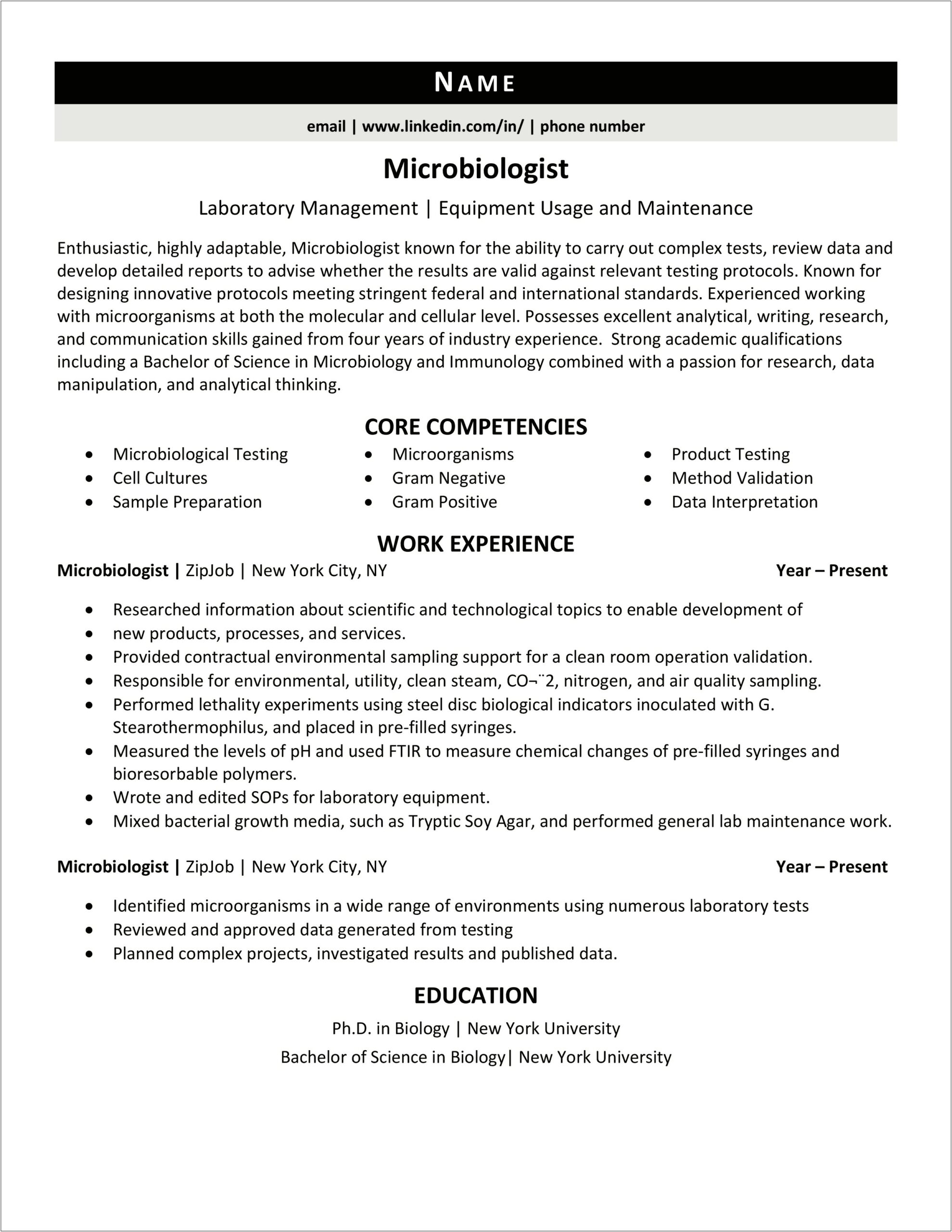 Skills To Put On Microbiology Resume