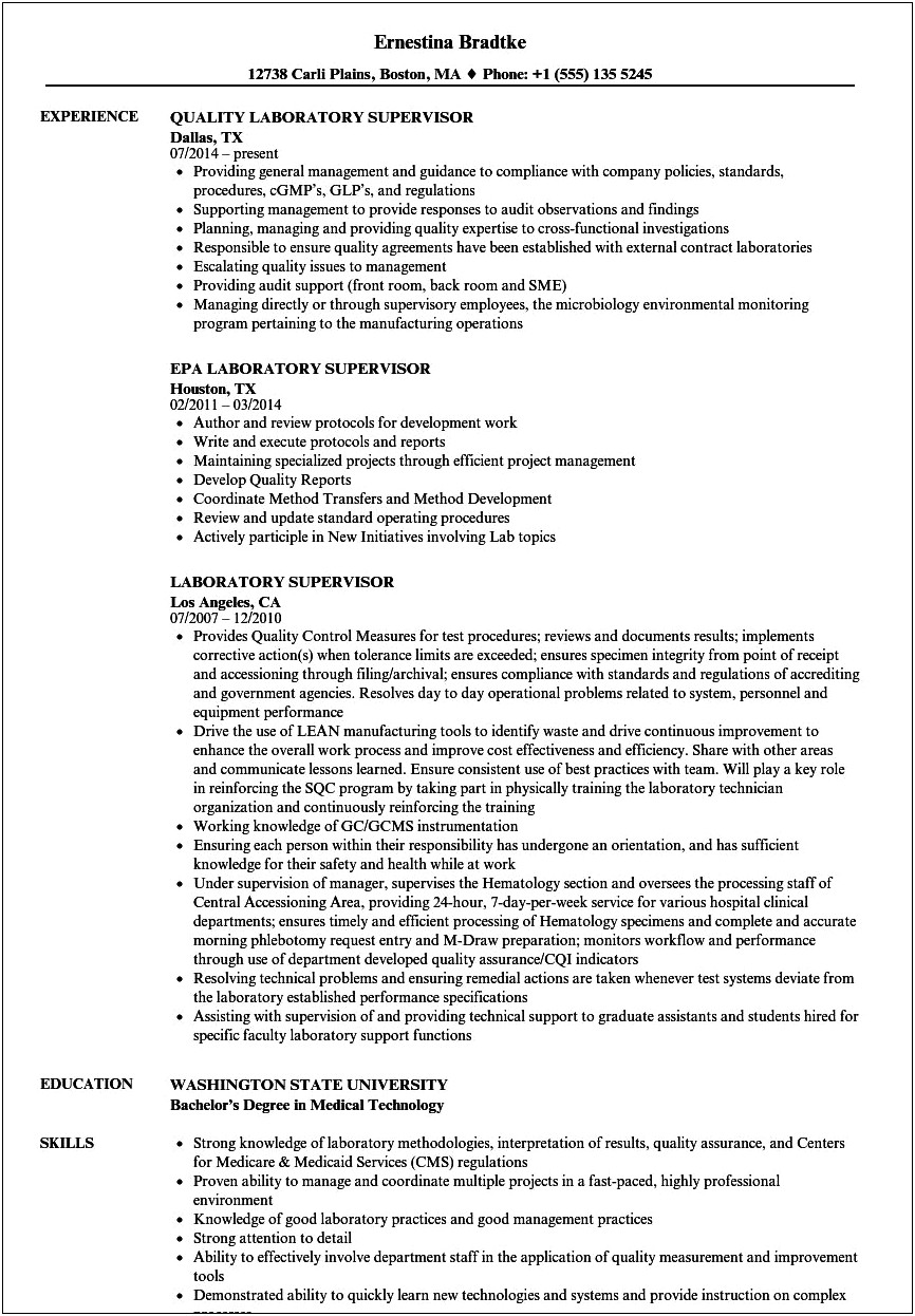 Skills To Put On Resume For Laboratory Manager