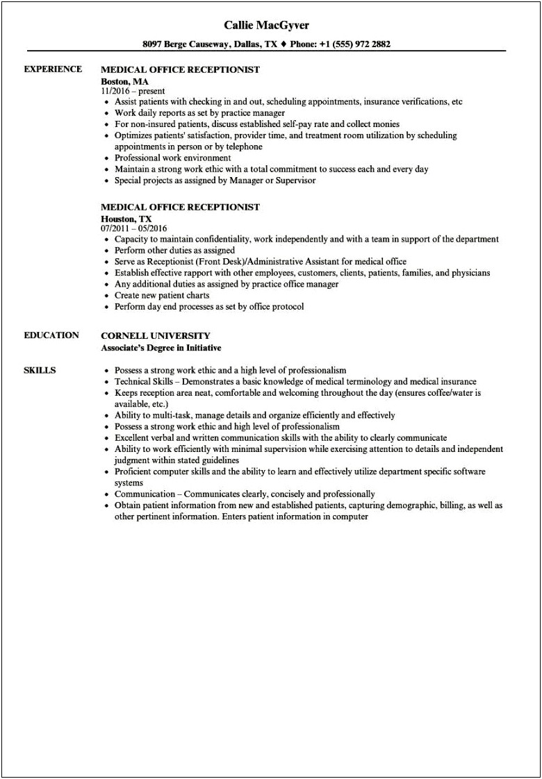 Skills To Put On Resume For Medical Receptionist
