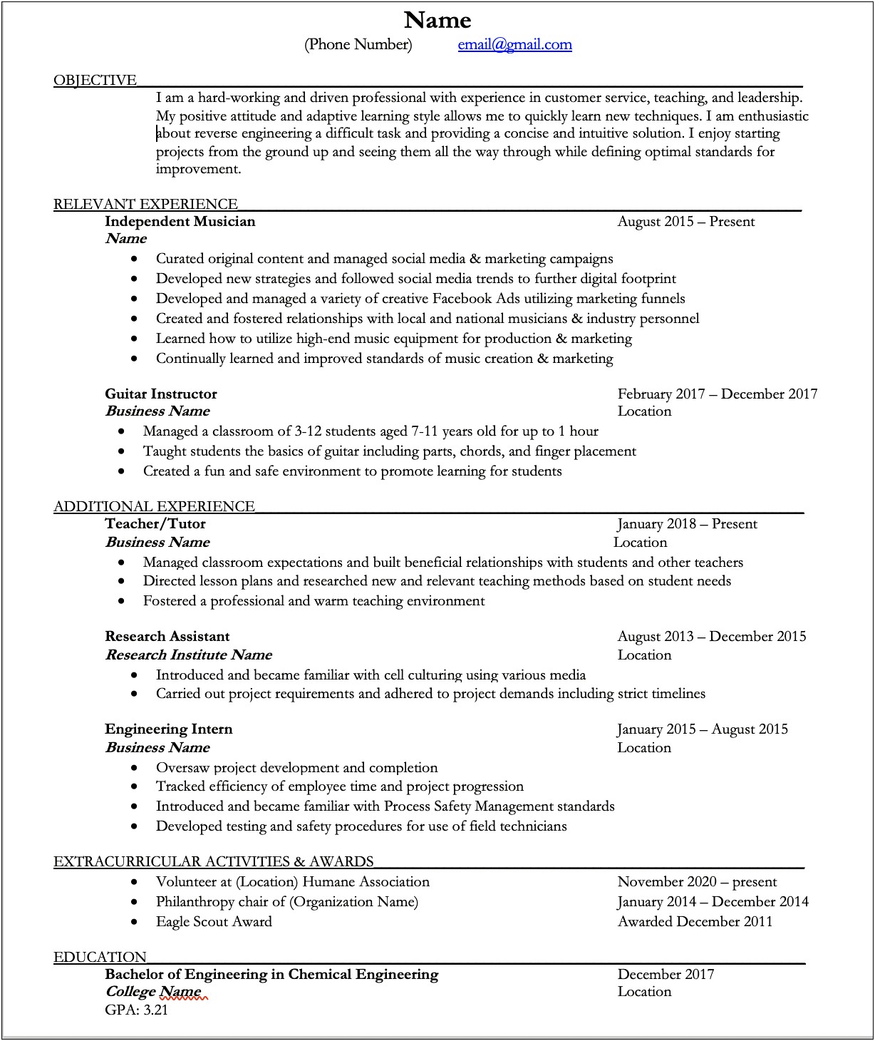 Skills To Put On Resume For Music Industry