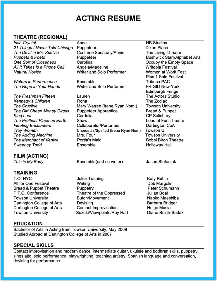 Skills To Put On Technical Theatre Resume