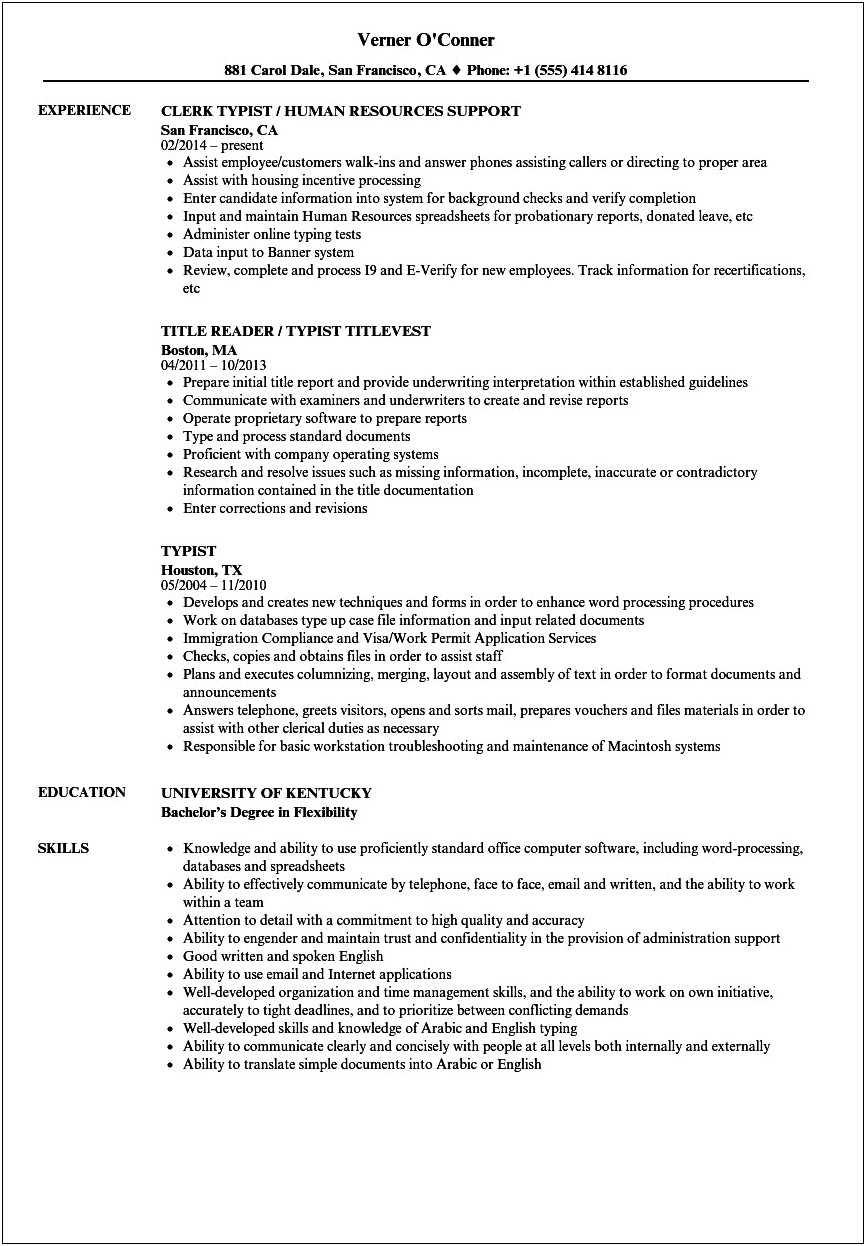 Skills To Type On A Resume