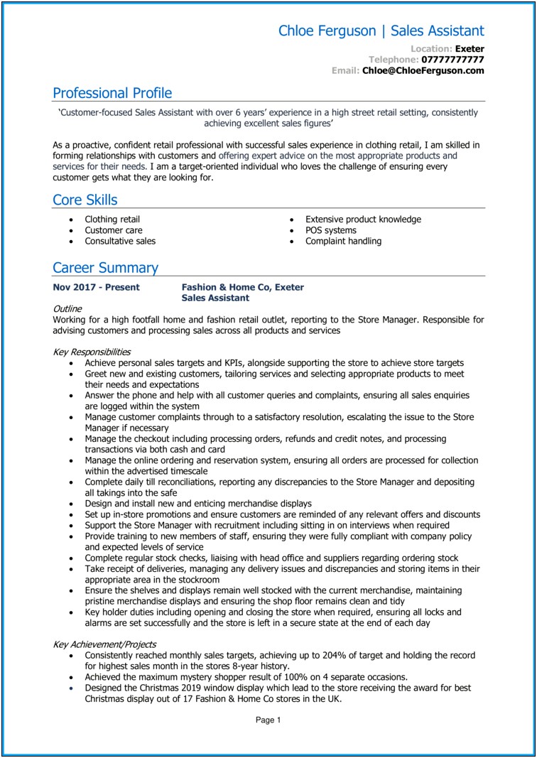 Skills V Profile Section Of Resume