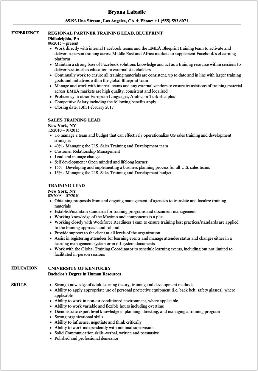 Skills With Training Others On Resume