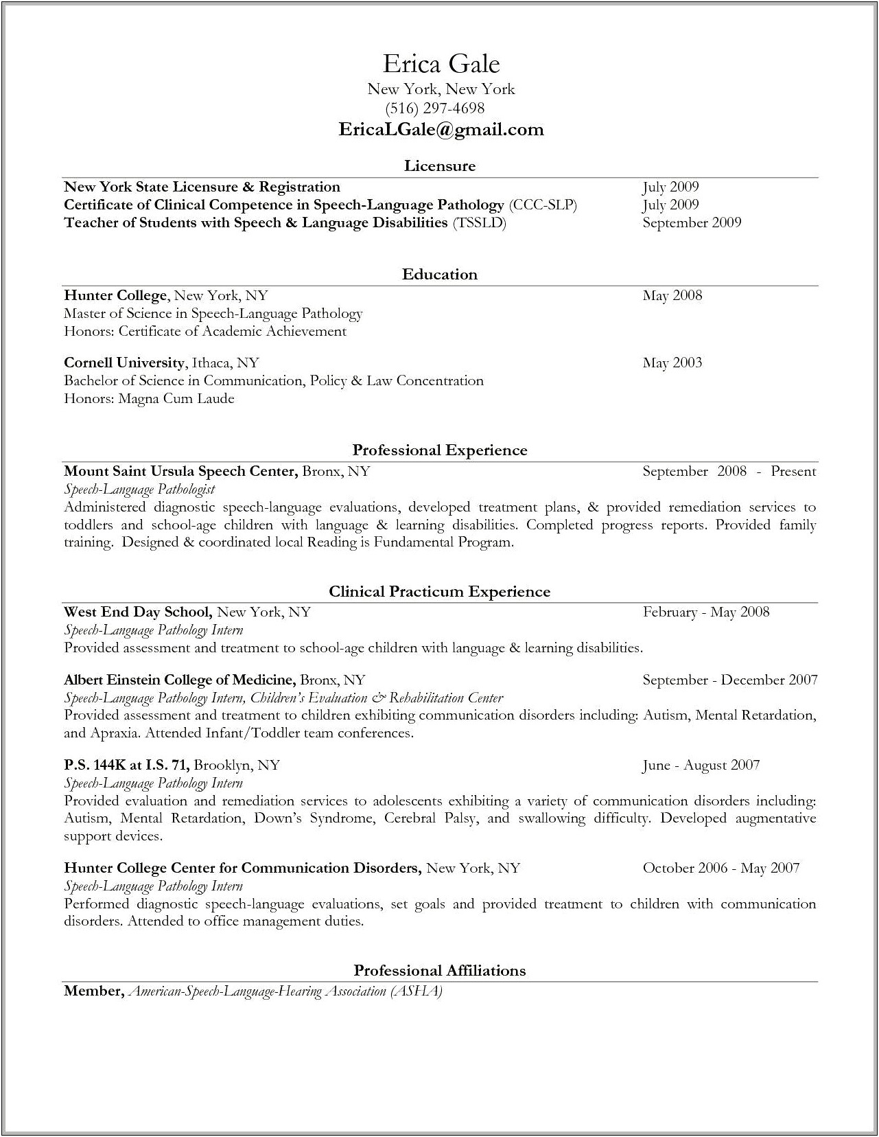Slp Grad School Resume Objective Examples