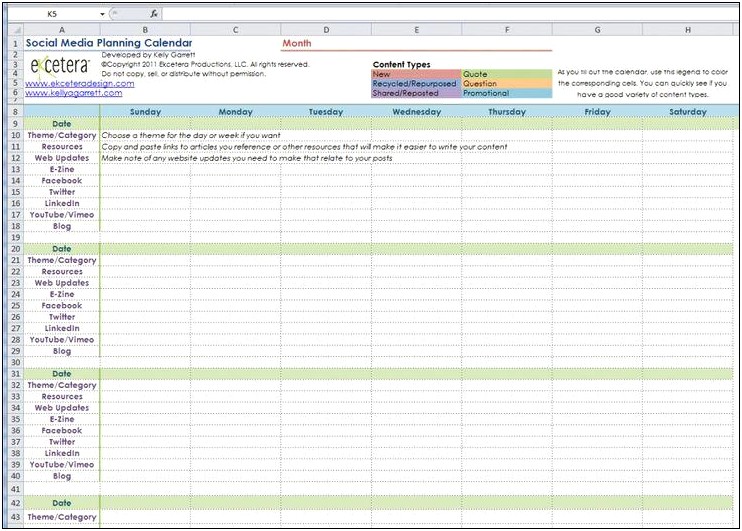Social Media Calendar Excel Template Download