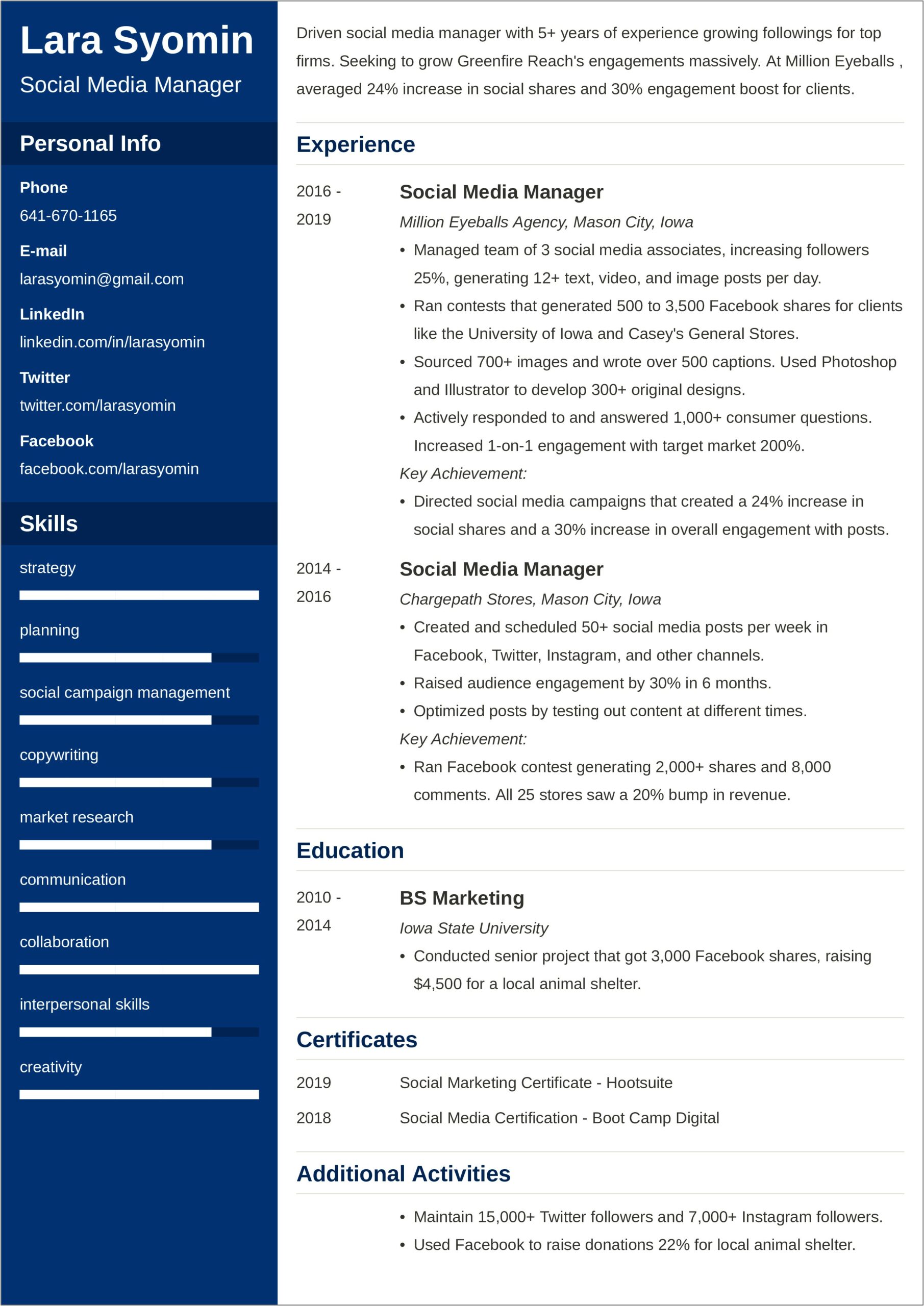 Social Media Marketing Job Description Resume