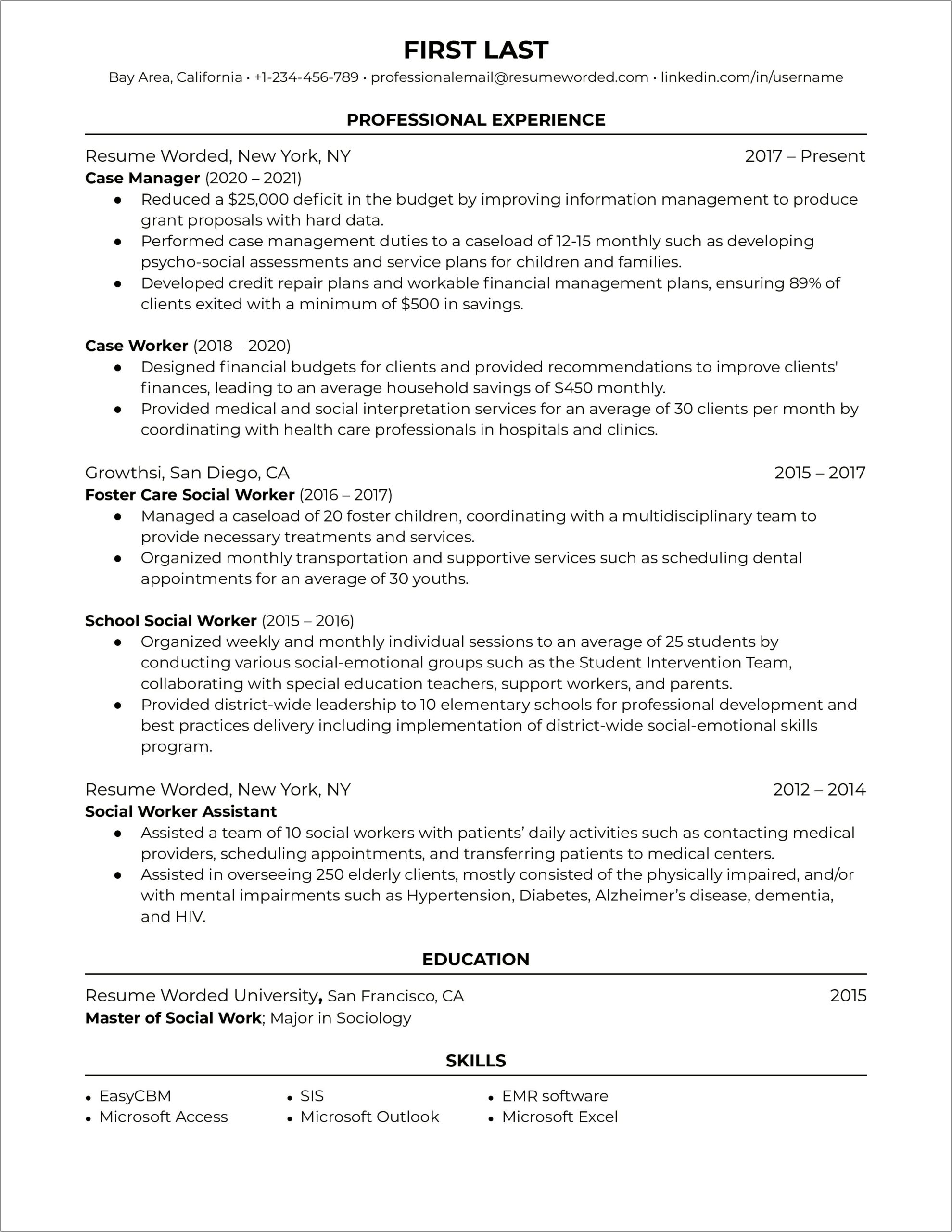 Social Work Case Manager Resume Objective