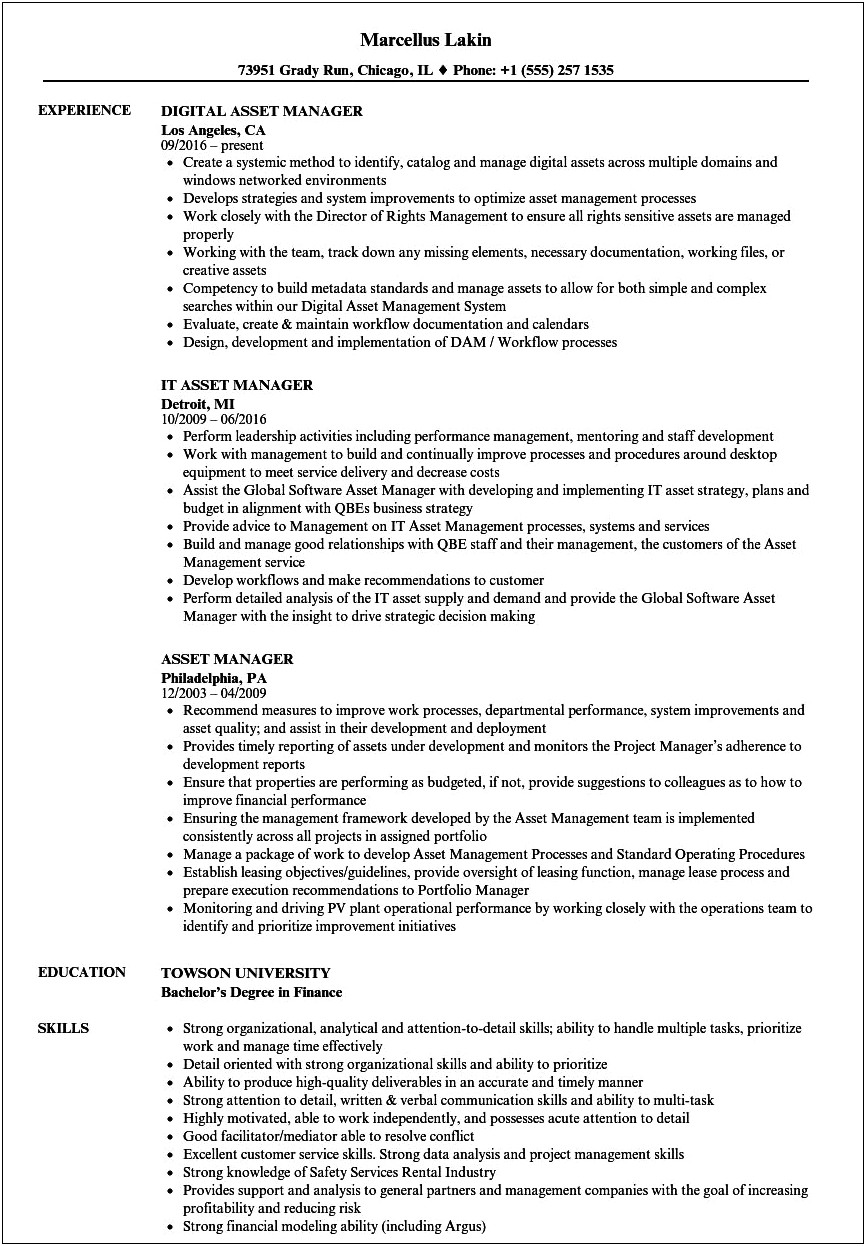 Software Asset Management Resume Samples Unexpierenced