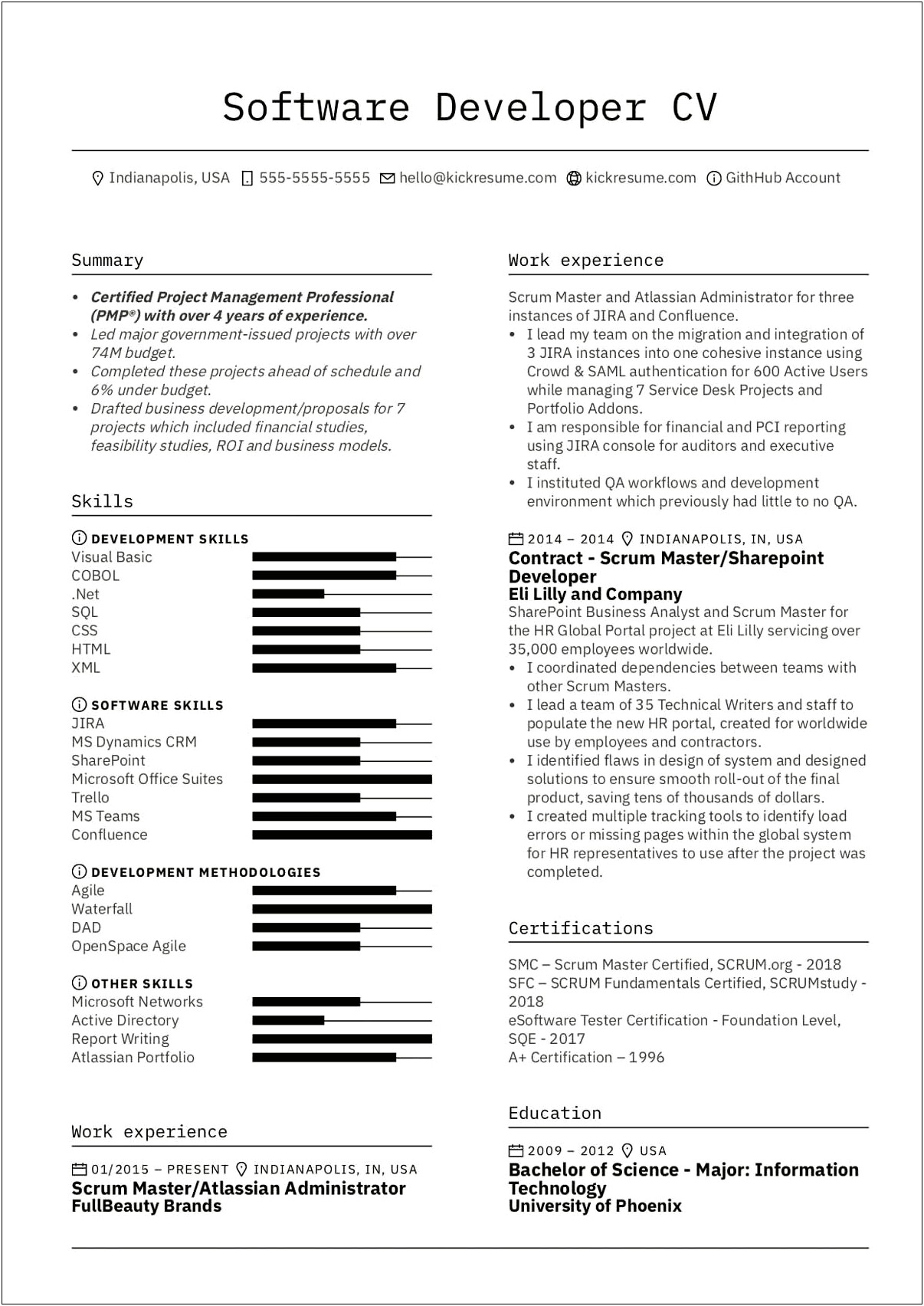 Software Developer 1 Year Experience Resume