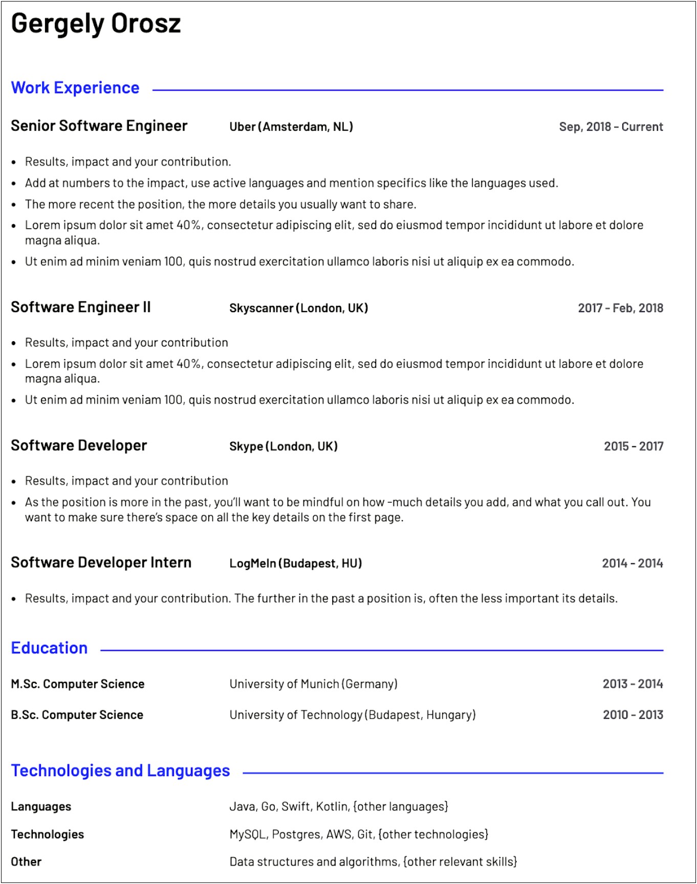 Software Engineer Resume Change Direction Examples 2017
