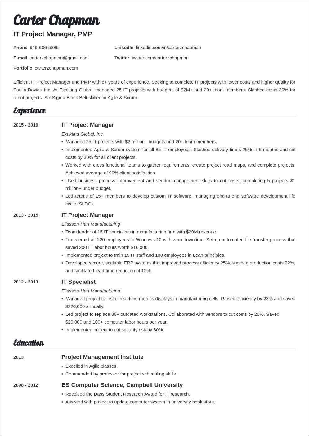 Software Project Manager Professional Skills Resume
