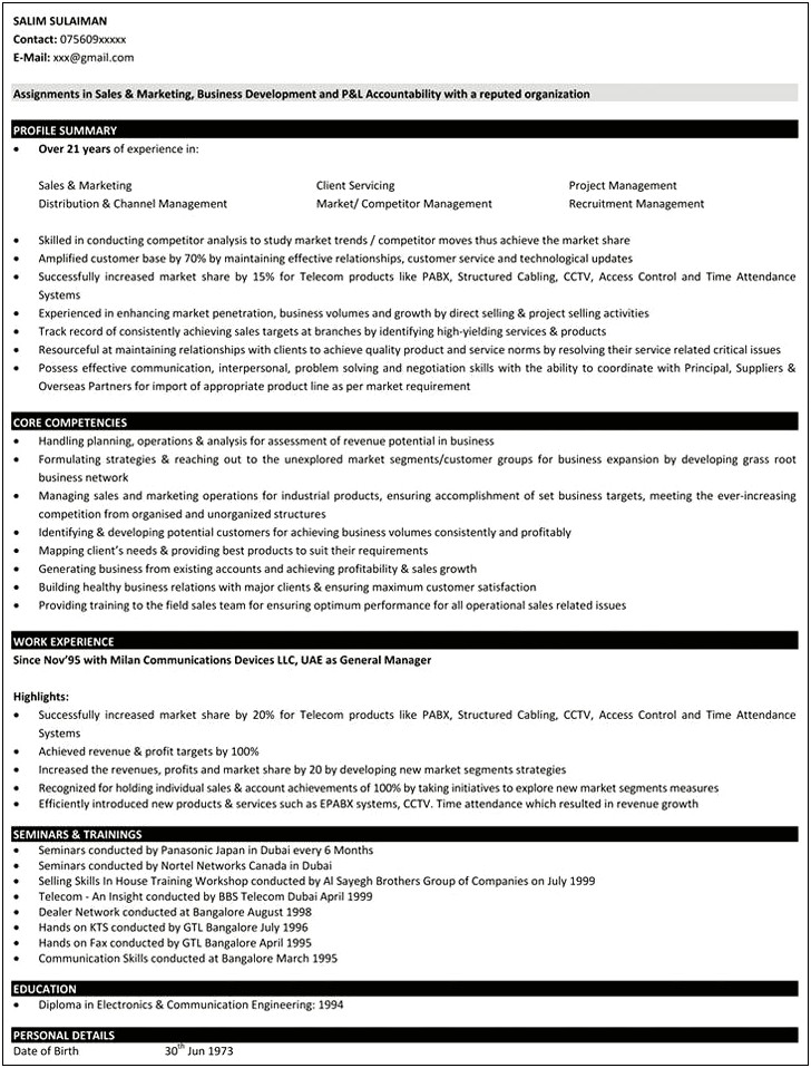 Software Project Manager Resume Sample India