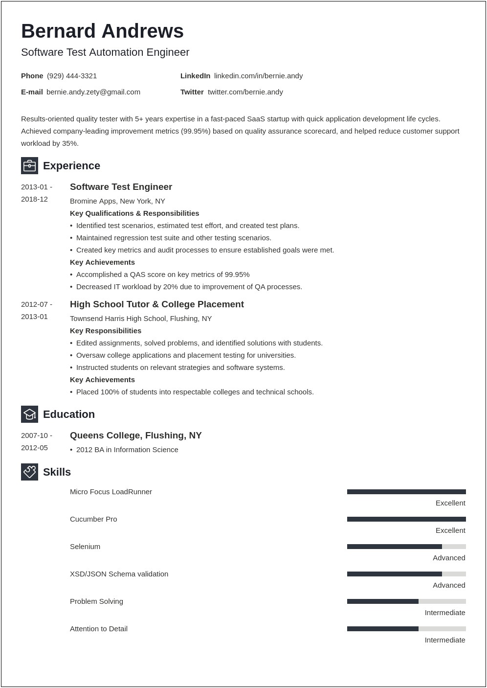 Software Qa Resume Samples With No Work Experience