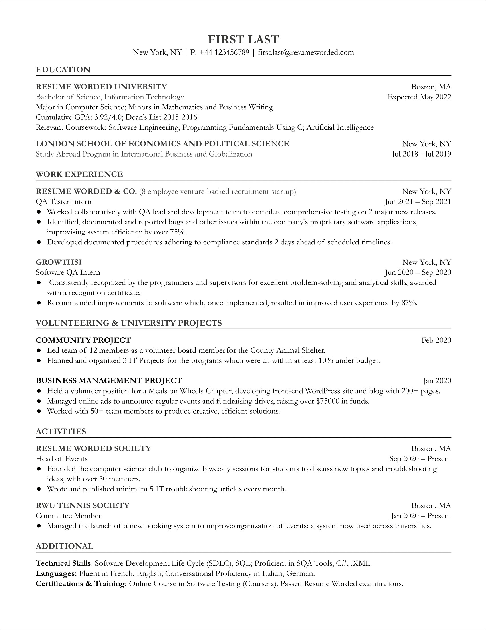 Software Quality Assurance Technical Skills On Resume