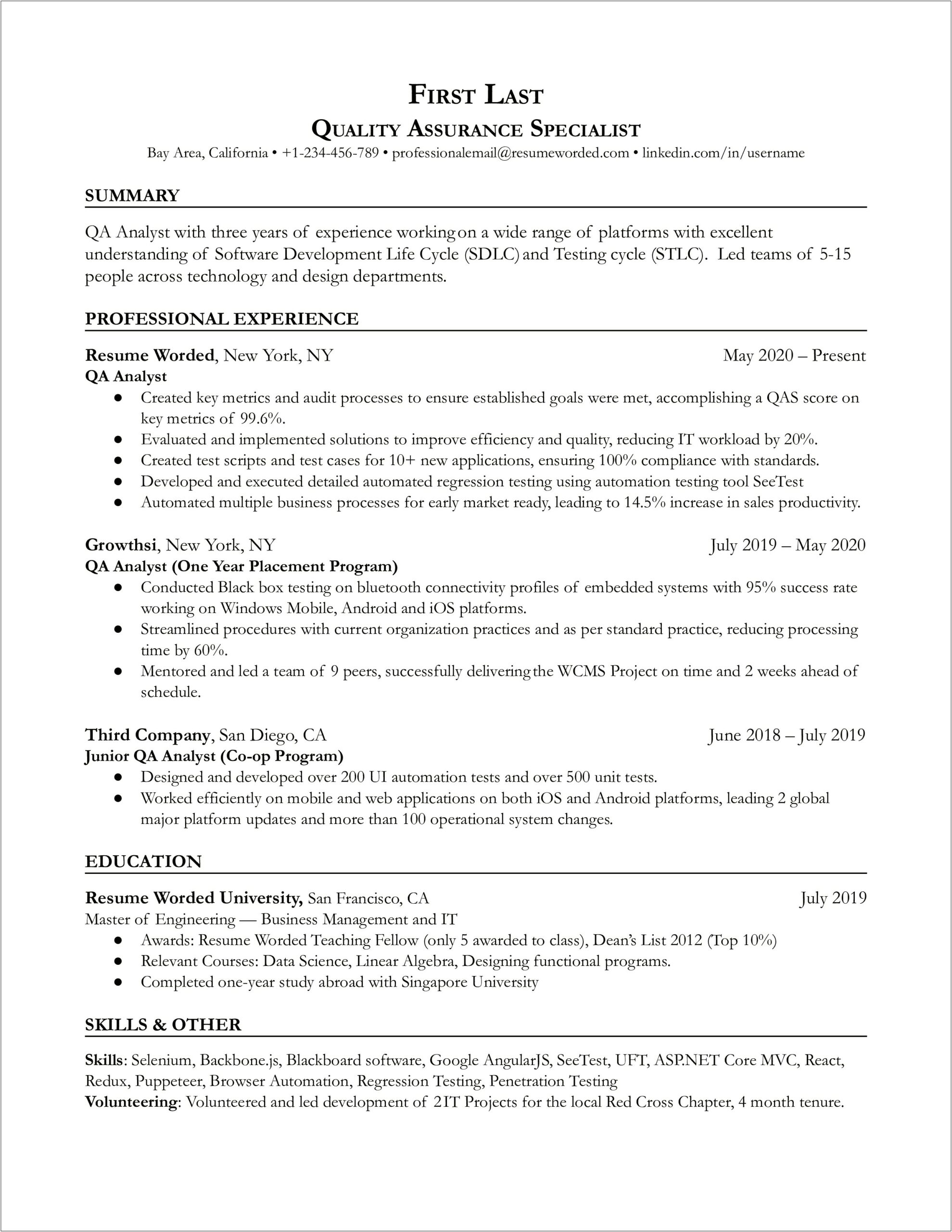 Software Testing Resume 7 Years Experience