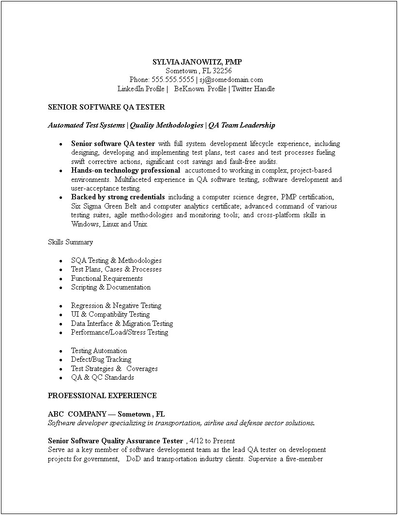 Software Testing Resume Samples 10 Years Experience
