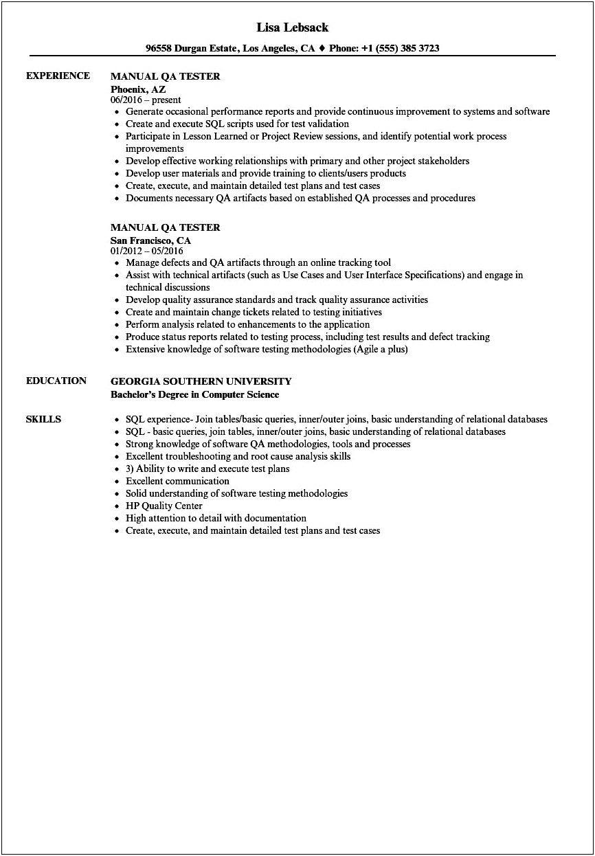 Software Testing Resume Samples For 4 Years Experience