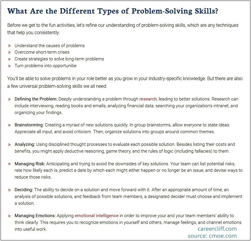Sound Analytical And Problem Solving Skills Resume