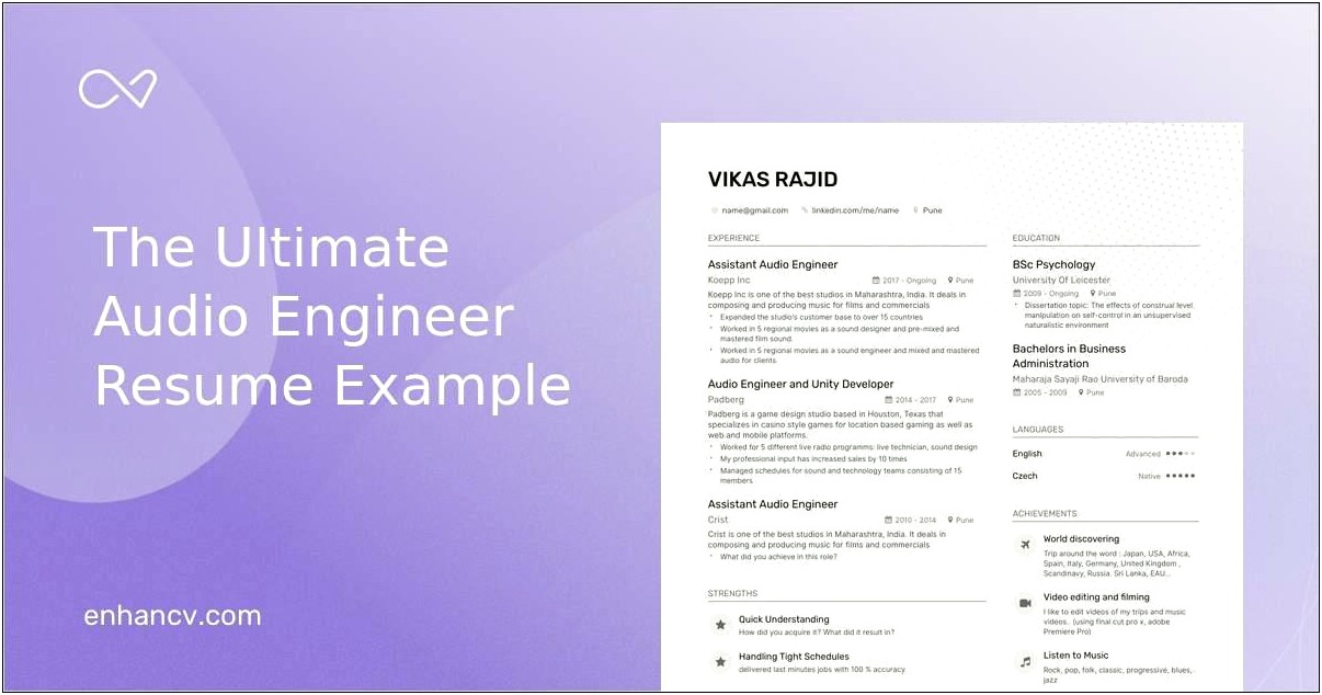 Sound Engineer Audio Mixer Cover Letter Resume