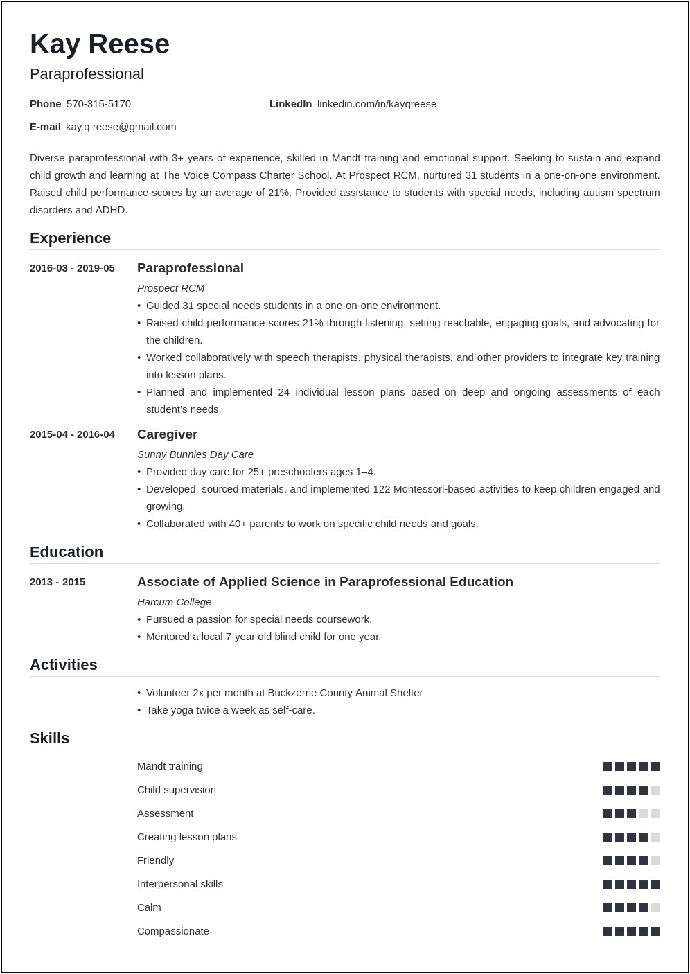 Special Education Paraeducator Job Description Resume