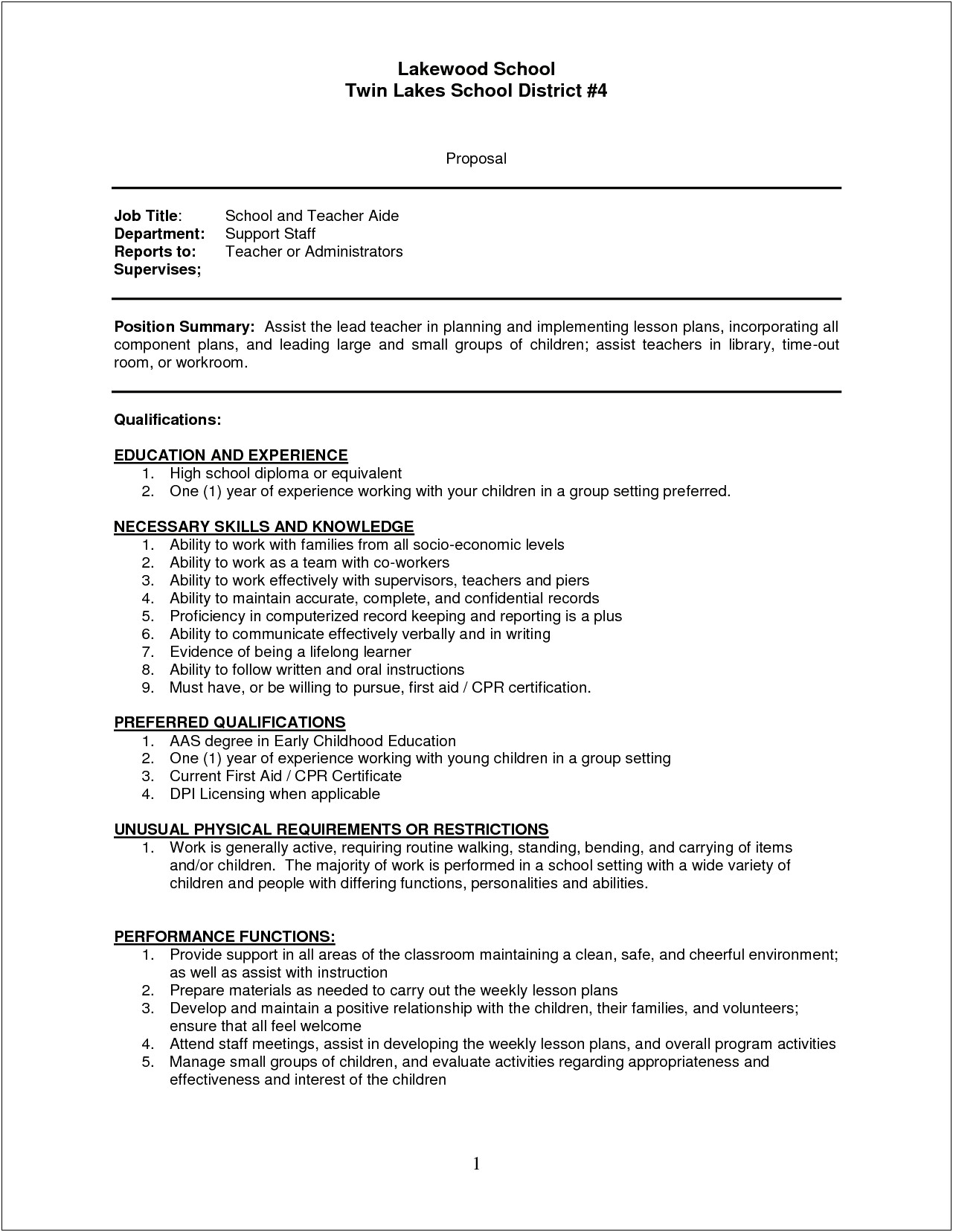 Special Education Teacher Aide Resume No Experience