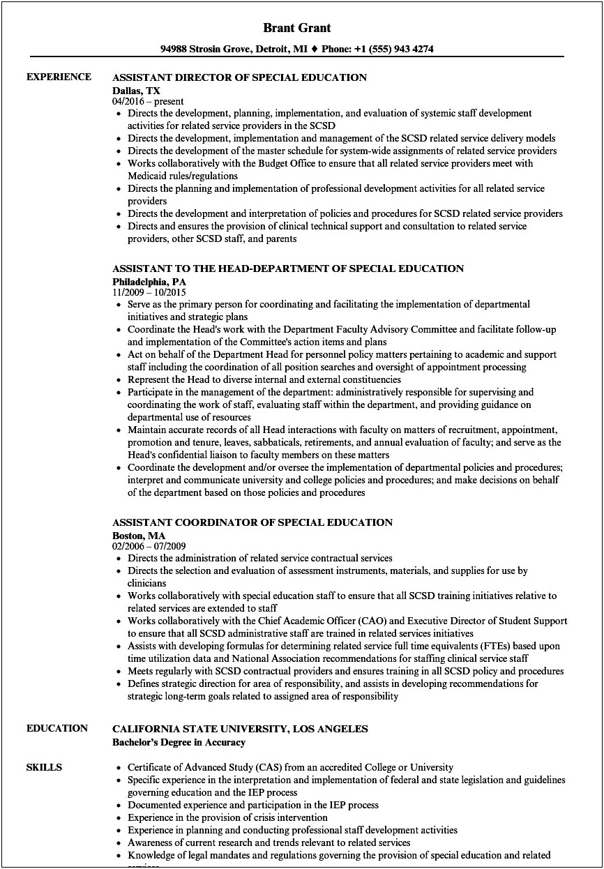 Special Education Teacher Assistant Job Description Resume
