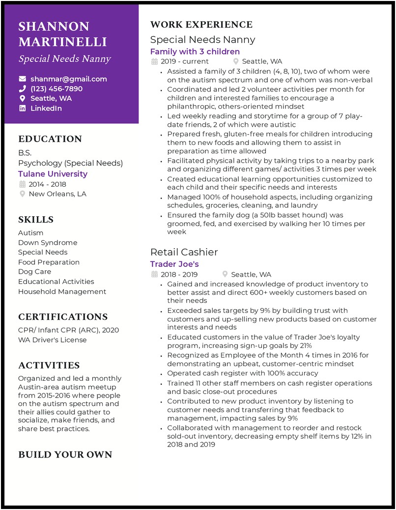 Special Needs Assistant Job Description Resume