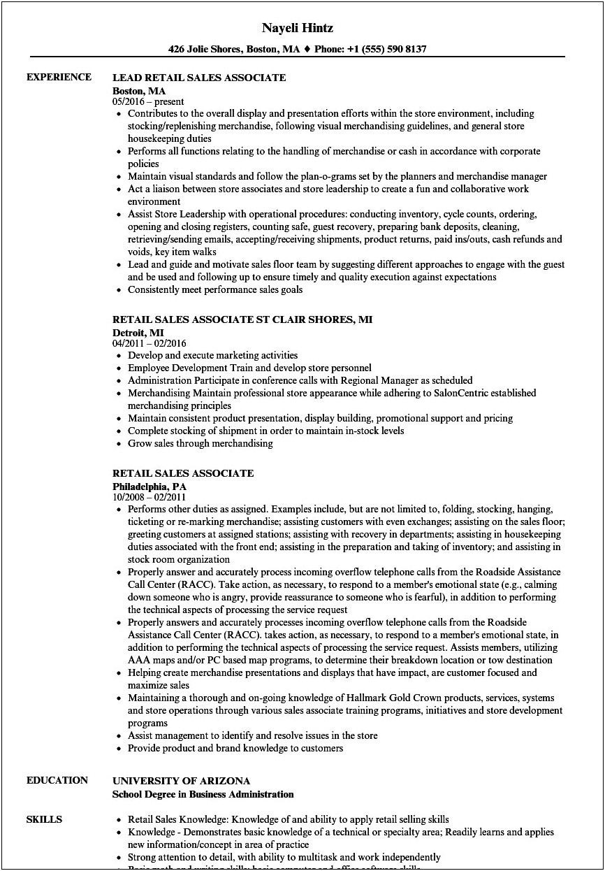 Special Skills On Resume For Sales Associate