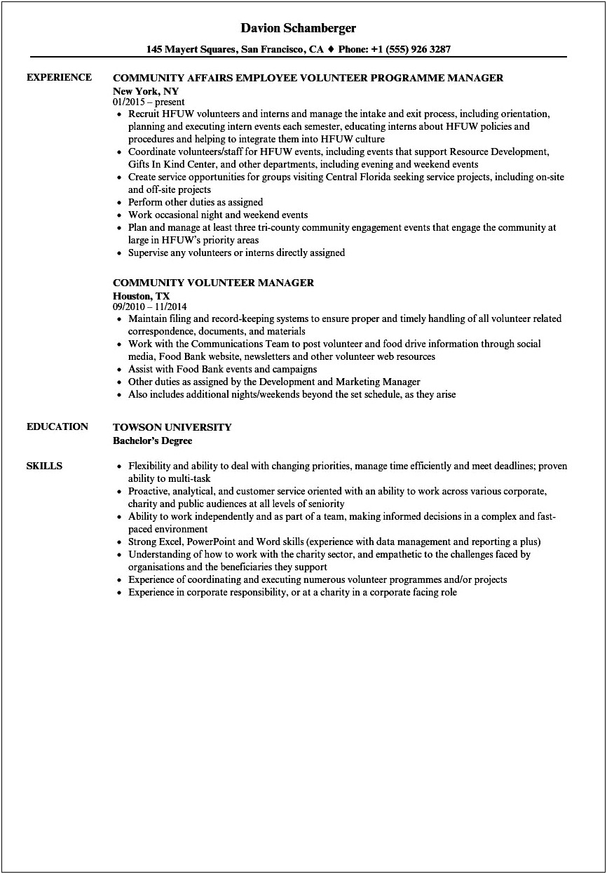 Specialized Skills For Peace Corps Resume