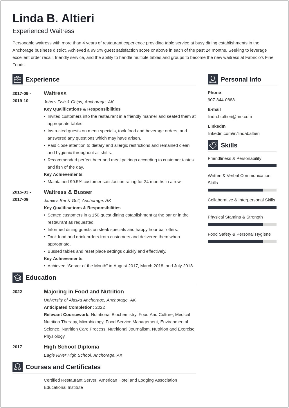 Spin Server Experience On A Resume