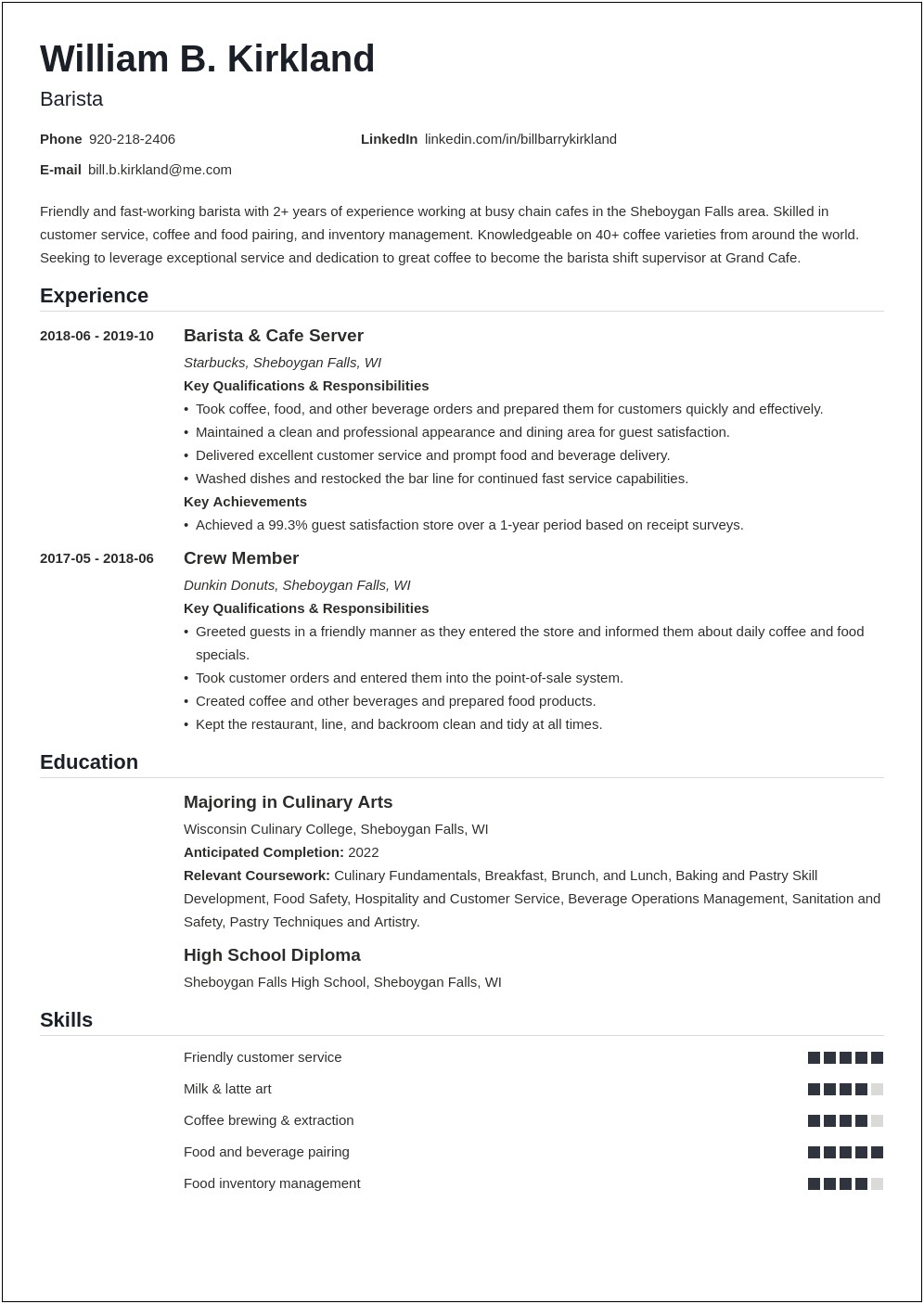 Spinning A Barista Job For A Resume