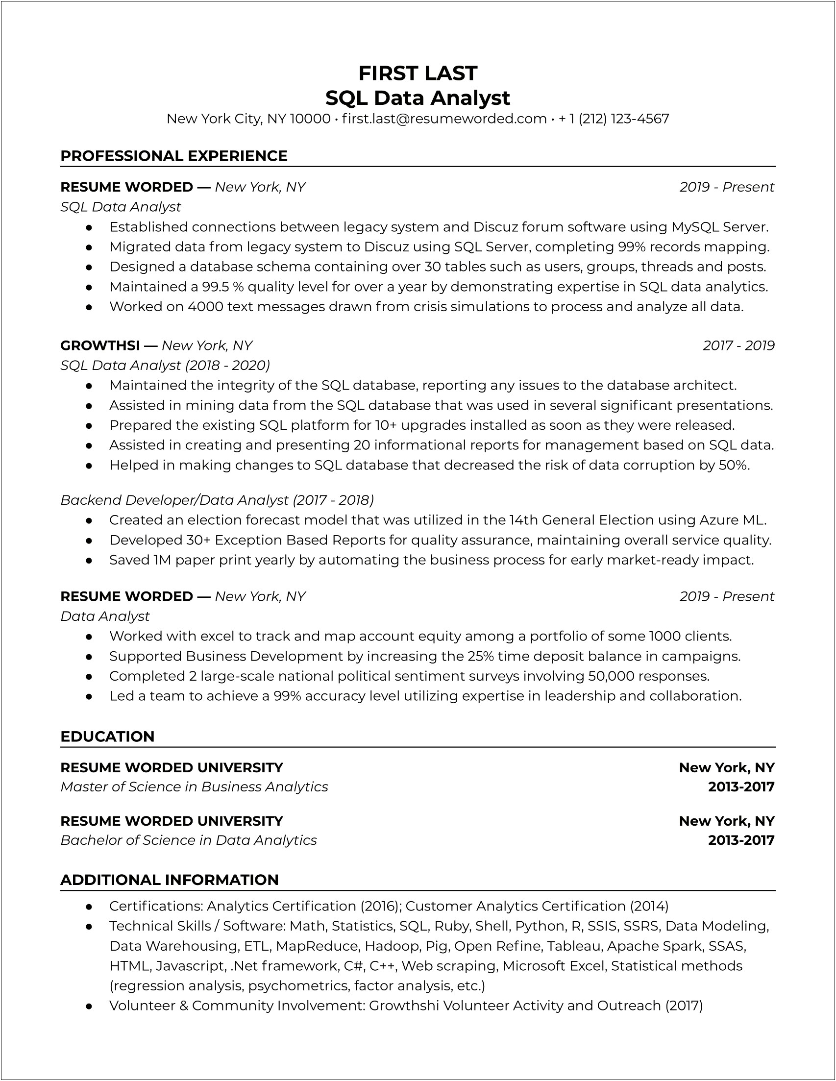 Sql Developer Resume With Data Conversion Experience