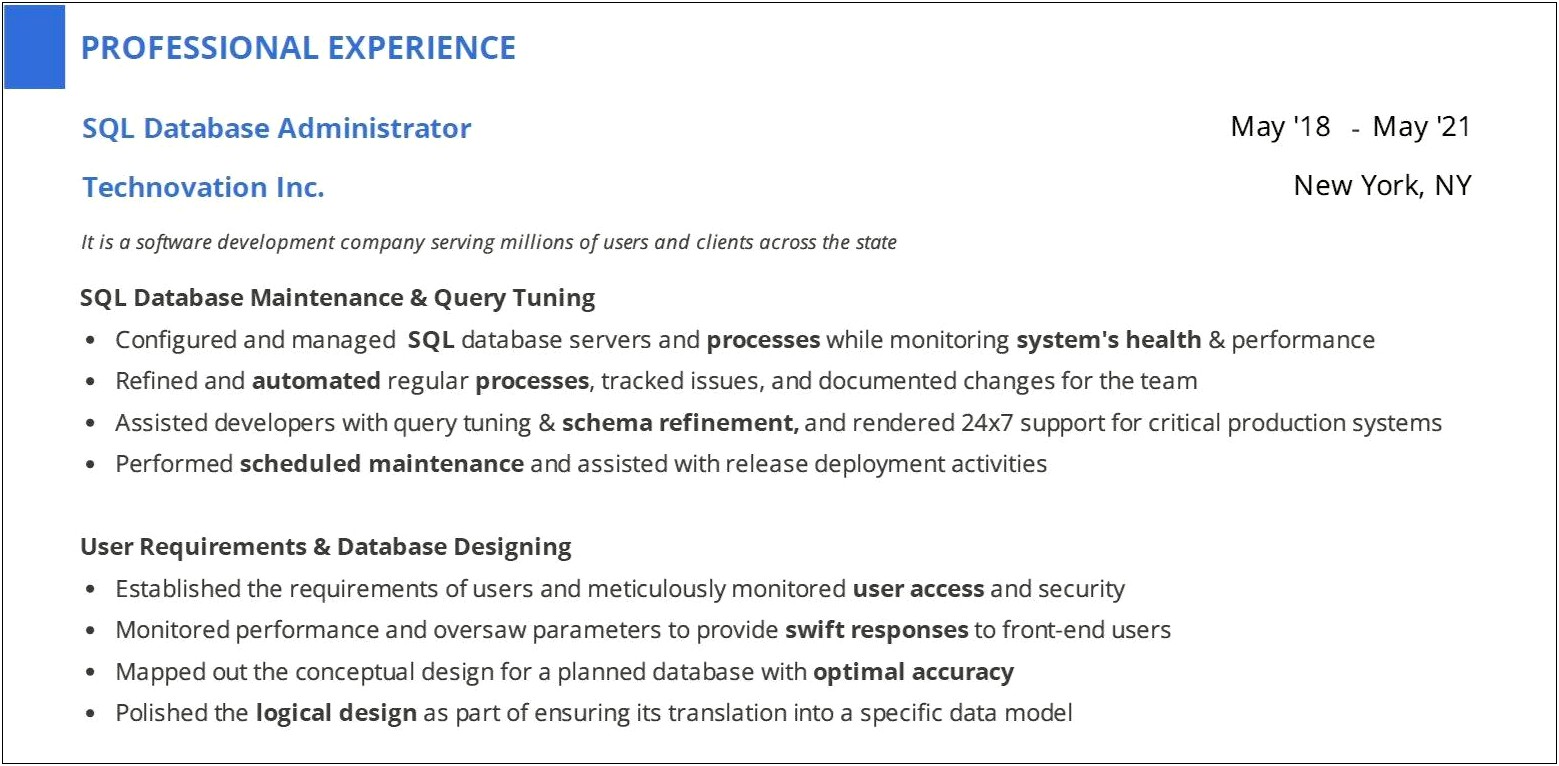 Sql Server Dba Fresher Resume Sample