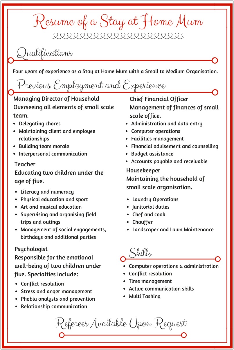 Stay At Home Mom Job Resume