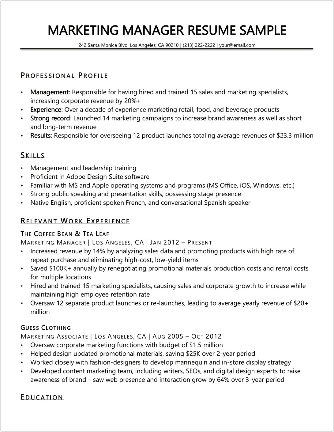 Store Manager Resume Format In India