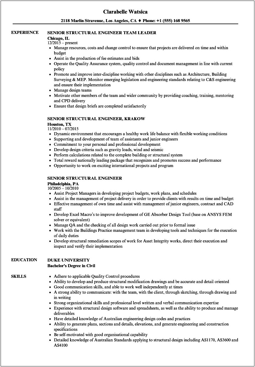 Structural Engineer 3 5 Years Example Resume