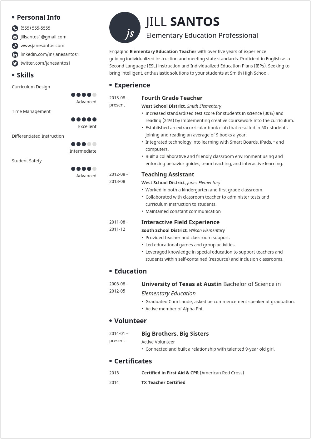 Student Resume Examples For Teacher Recommendation