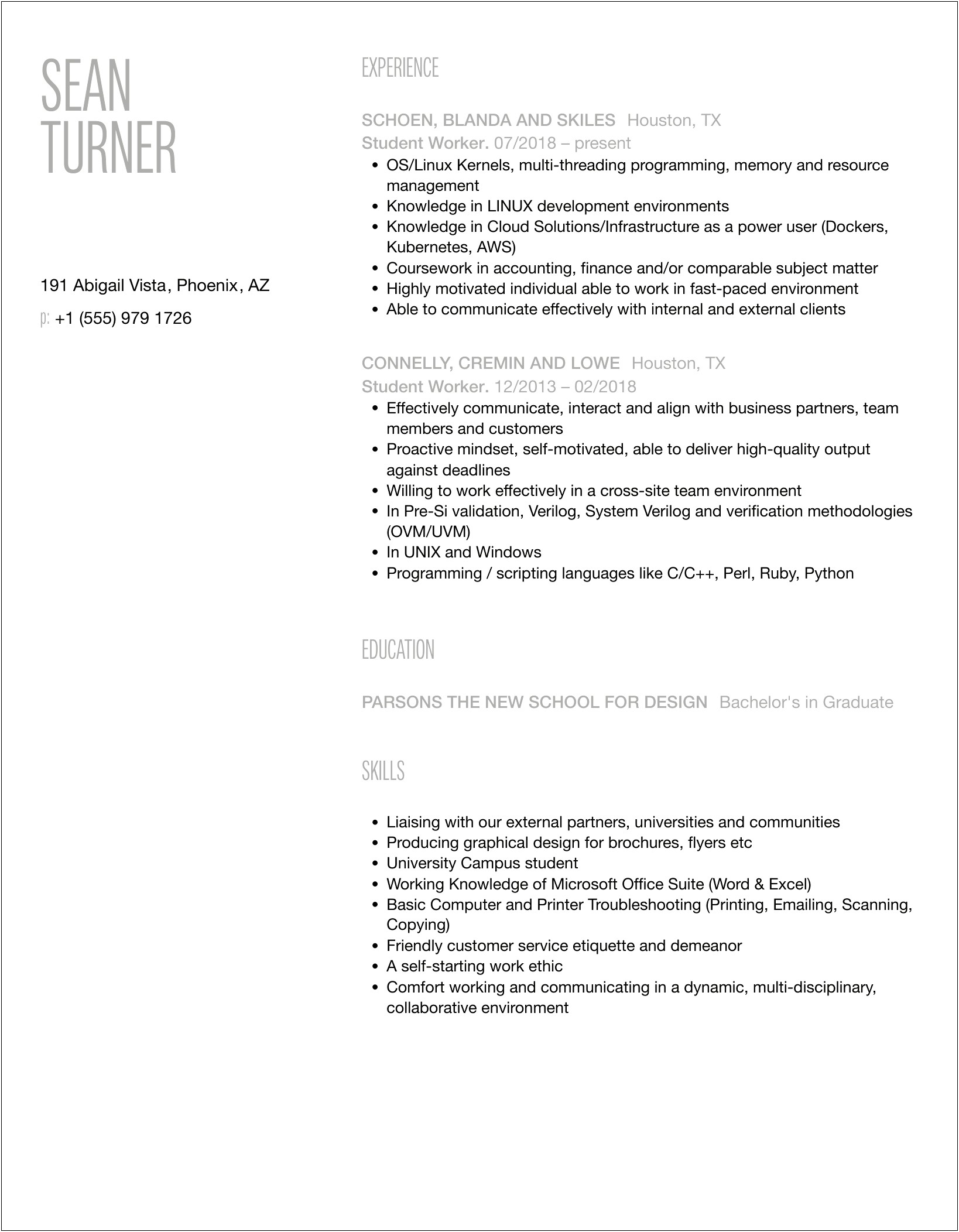 Student Worker Job Description For Resume