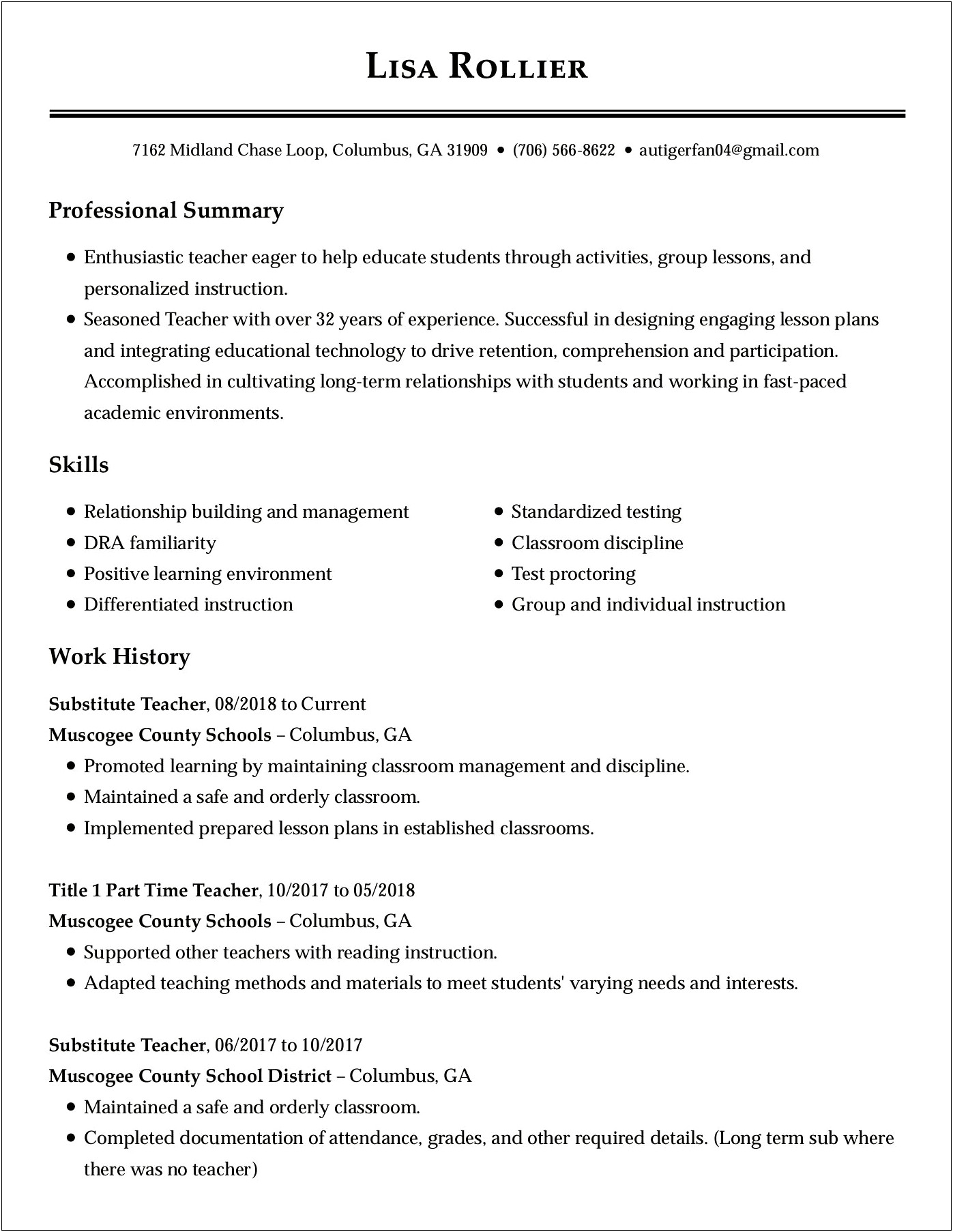 Substitute Teaching Classroom Management Experience On Resume