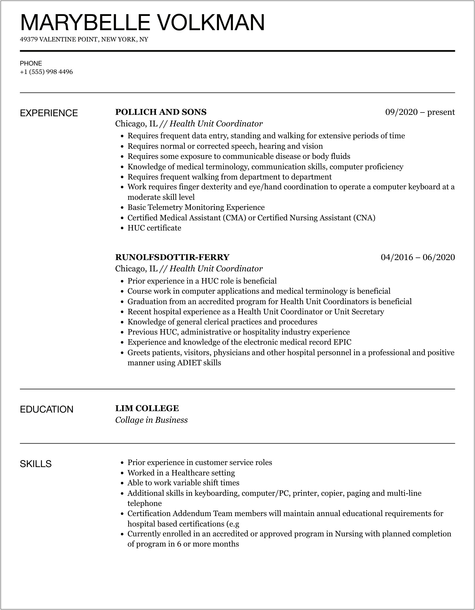 Successful Resume Objectives For Health Unit Coordinator