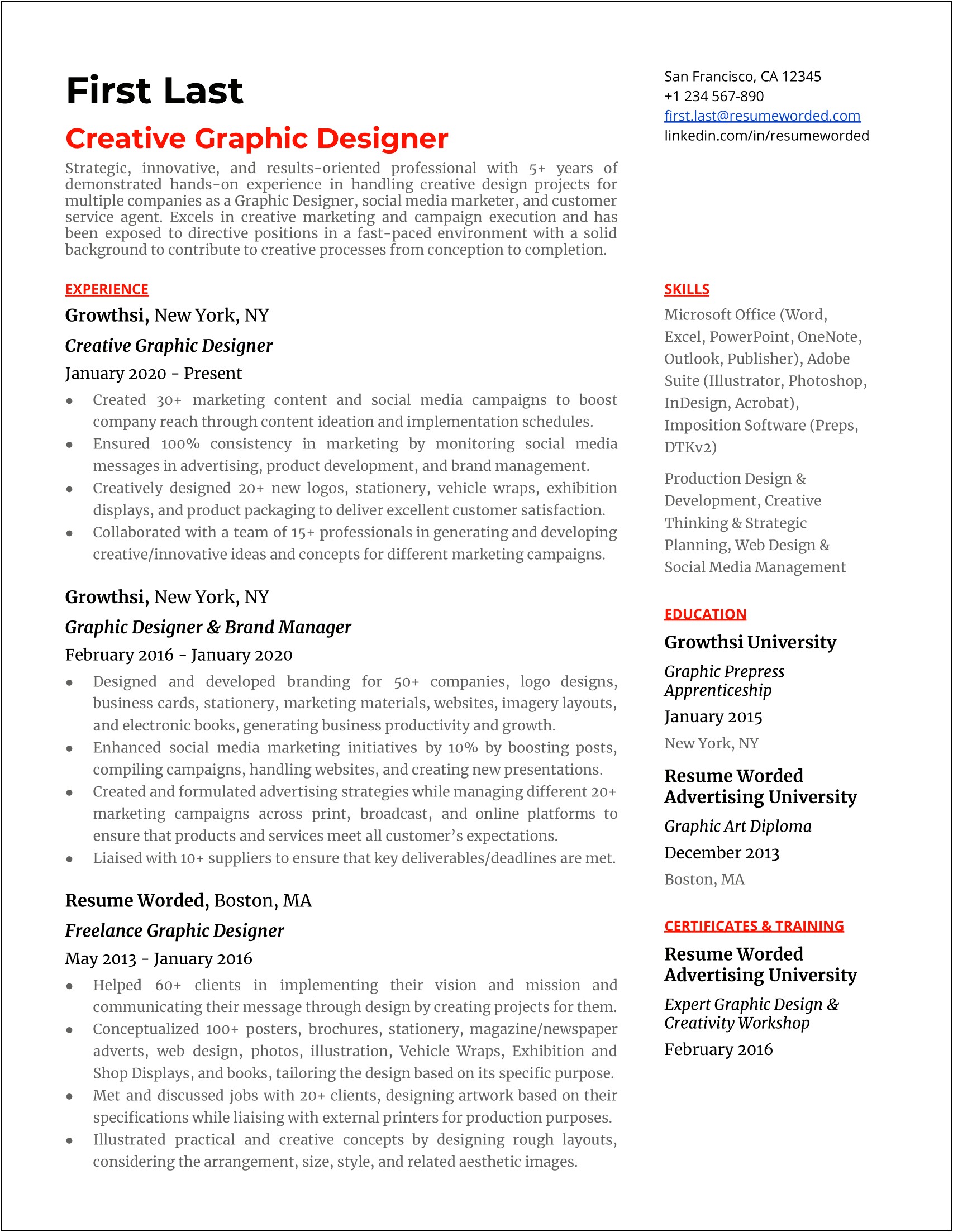 Summary Example For A Resume Graphic Design