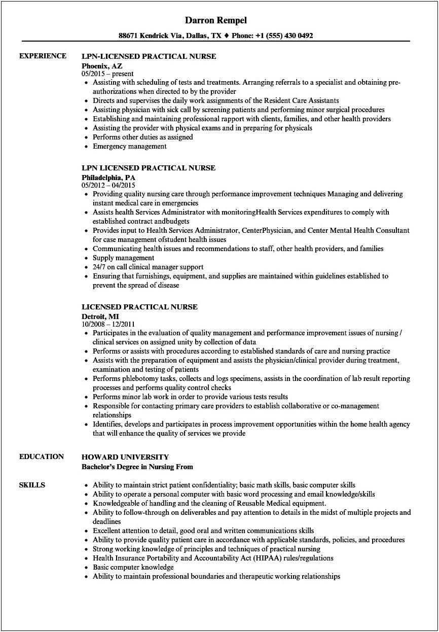 Summary Examples On Resume For Lpn