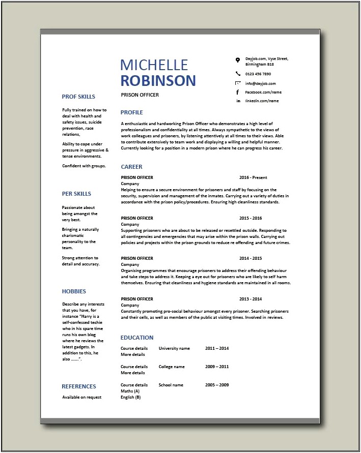Summary For A Correctional Officer Resume