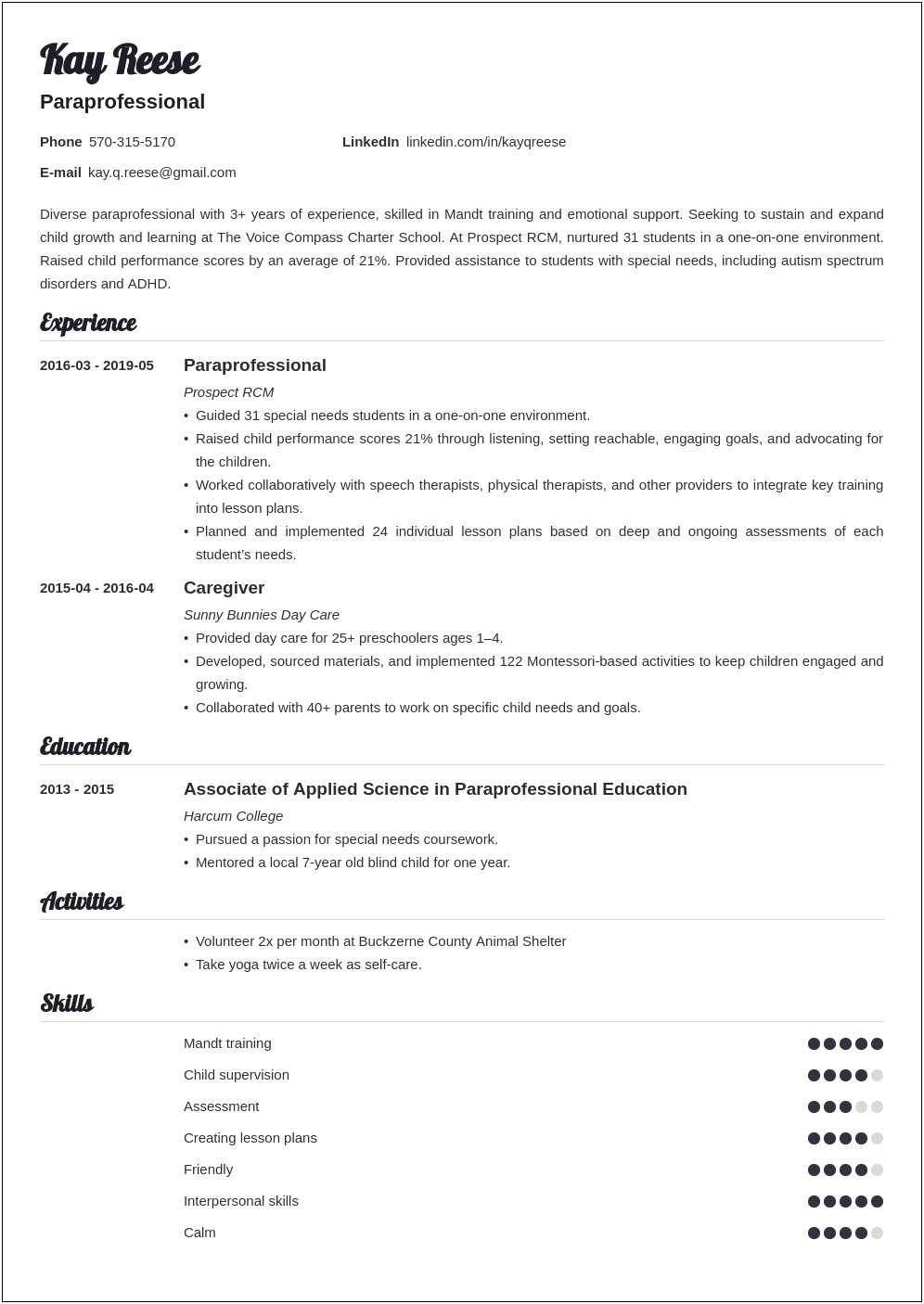 Summary For A Paraprofessional On Resume