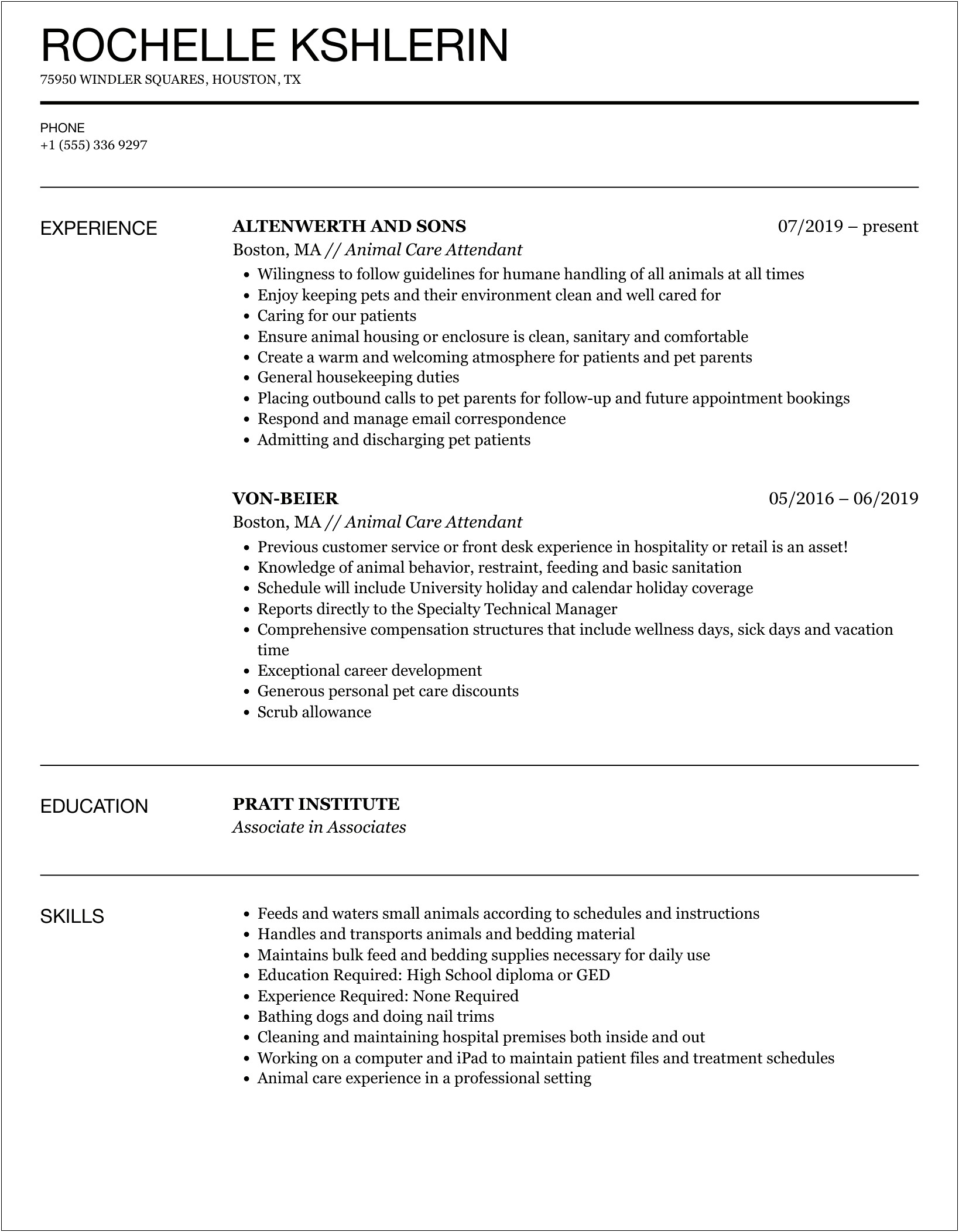 Summary For Animal Care Professional Resume