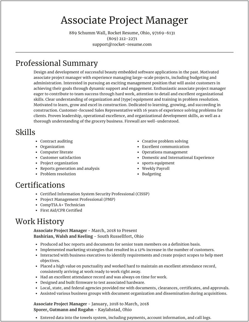 Summary For Associate Project Manager Resume
