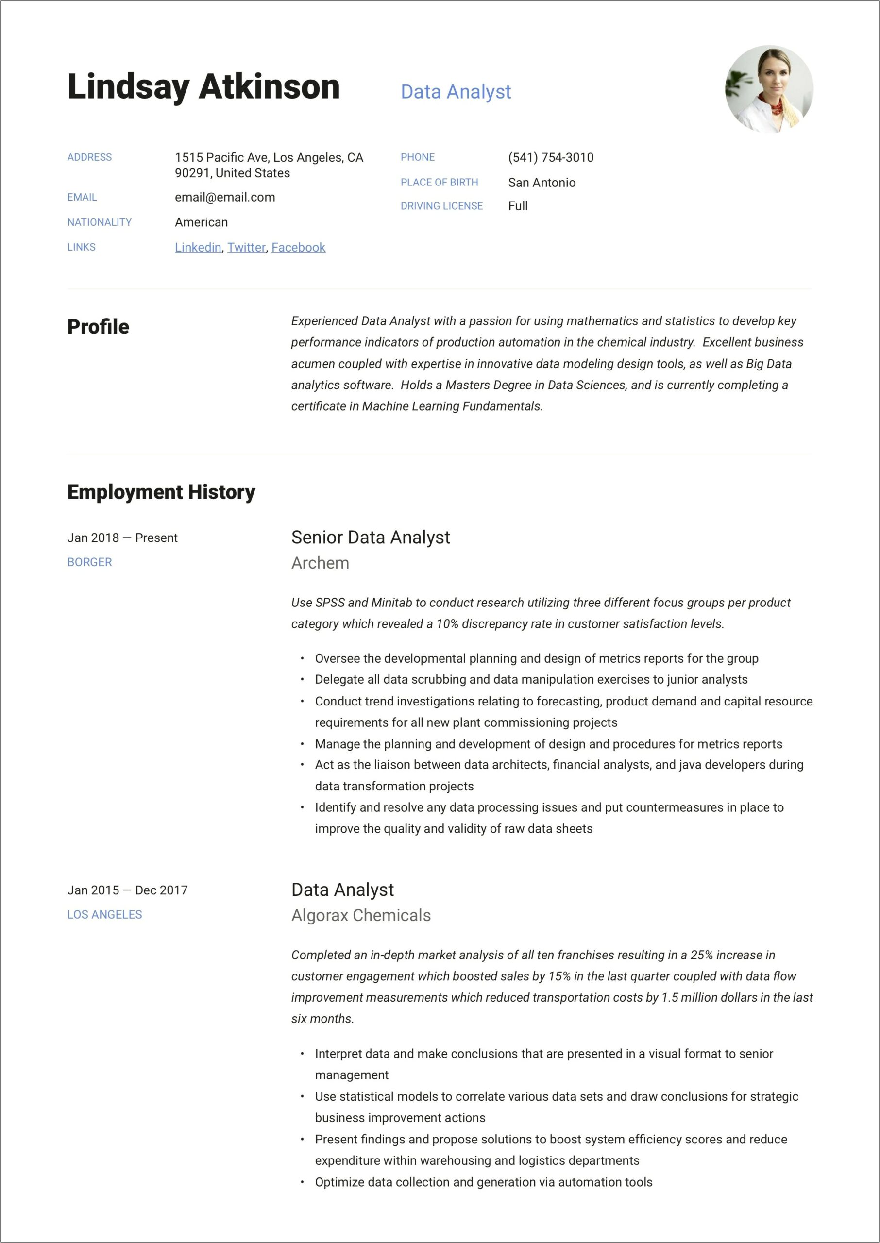 Summary For Data Analyst Resume Examples